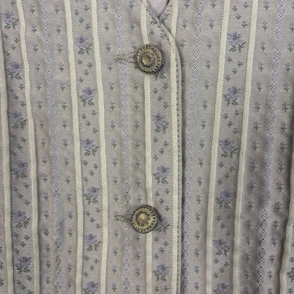 Cottagecore Cotton Size 12 Floral Stripe Button Front Vest Beige - Picture 2 of 5